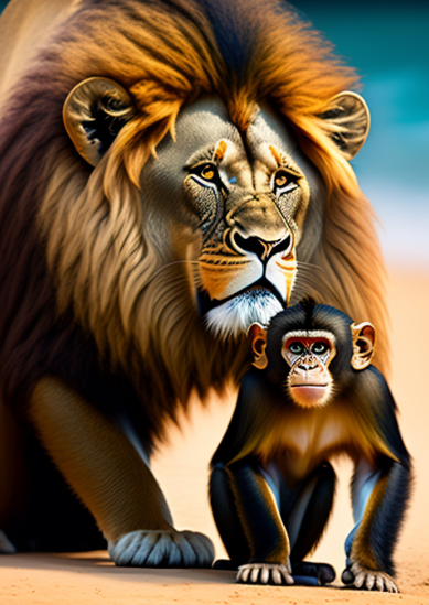 um macaco e um leão