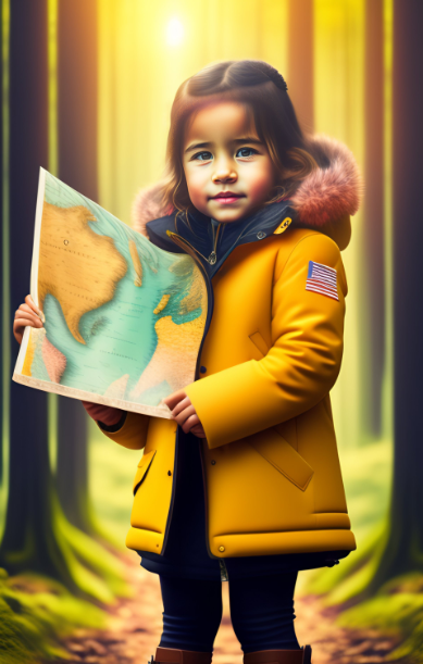 Uma menina com o mapa na mão